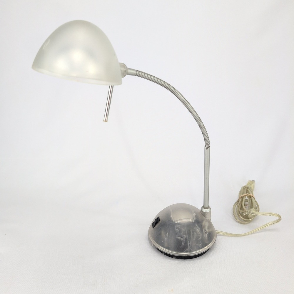 Vintage 90s Y2K Clear Plastic Halogen Desk Lamp Silver Gooseneck UFO